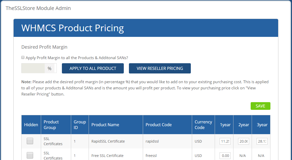 Bulk import all SSL solutions and apply pricing to certificates all at once