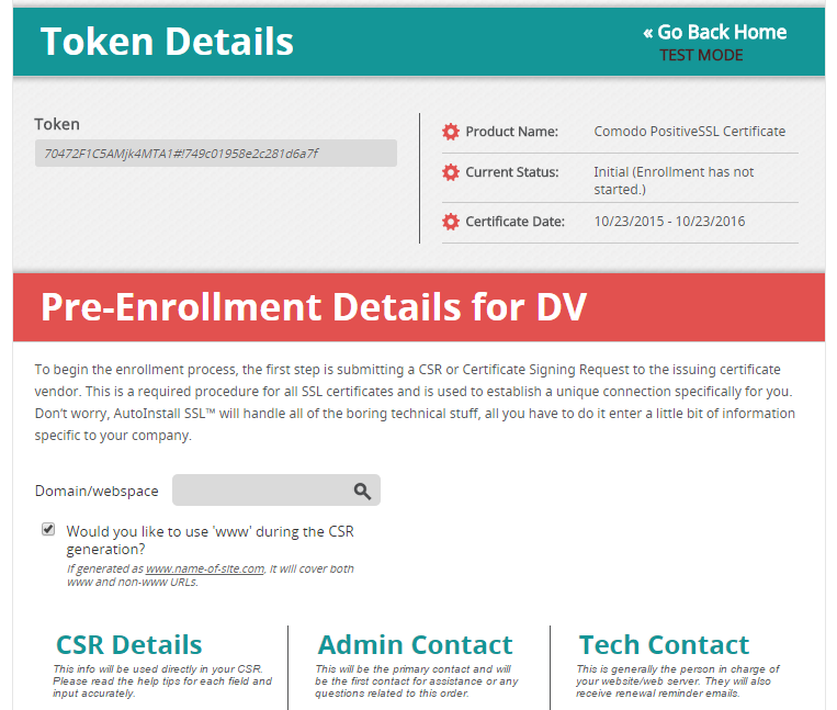 Token Details for SSL