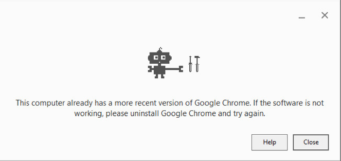 Chome More Recent Version Installed Error