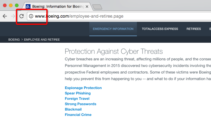 boeing's unencrypted cybersecurity page