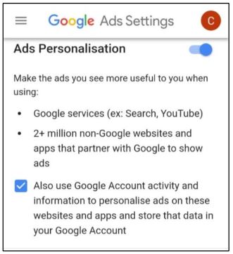 Google ad personalization GDPR notice