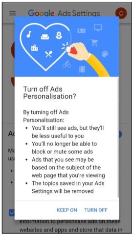 Google personalized ad GDPR notice