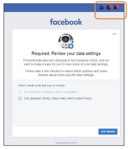 Facebook desktop GDPR prompt