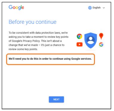 Google desktop GDPR notice