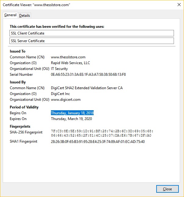 Checking Issuance Date in the SSL Certificate Details