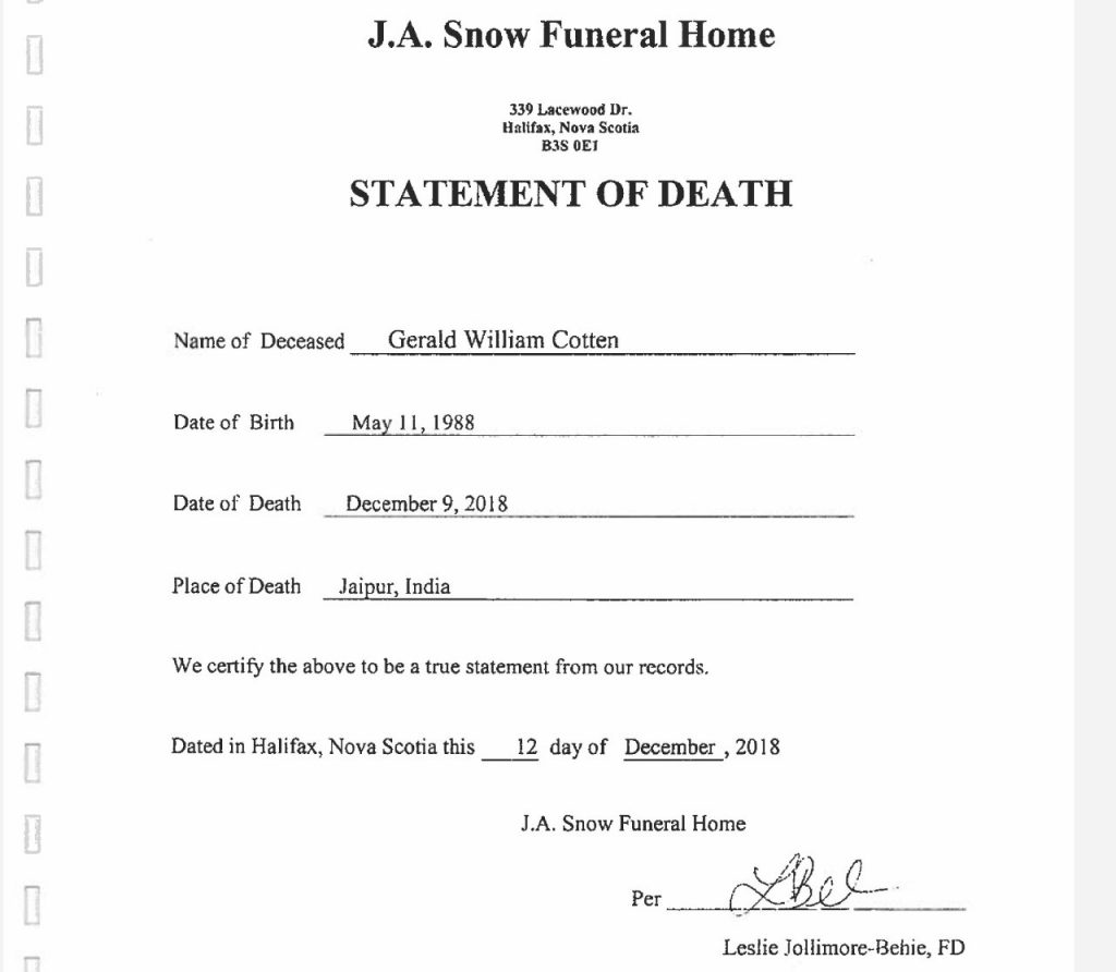 QuadrigaCX death certificate