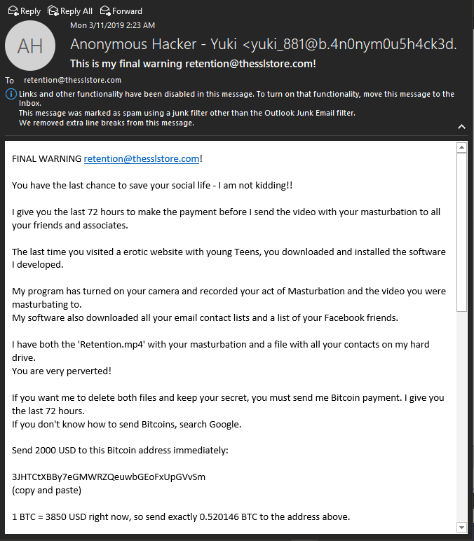The third of three Bitcoin-related phishing scam email examples
