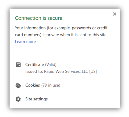 Screenshot: Connection is secure information in Chrome