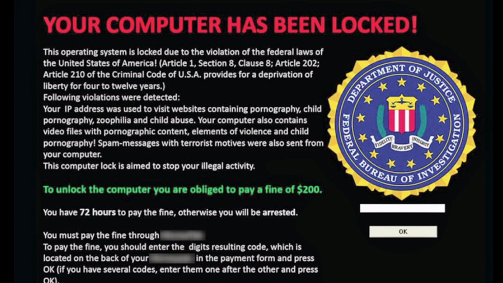 Fake FBI screen from ransomware