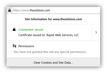 Screenshot: Website security certificate information