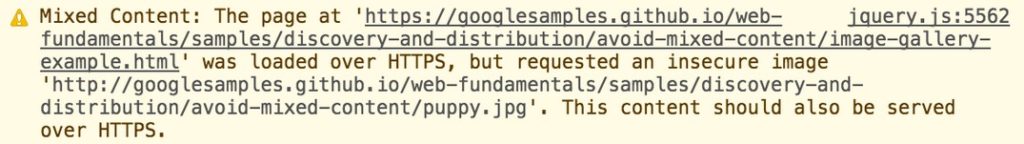 Graphic: A screenshot example of a mixed content error