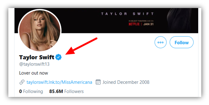 Graphic: Screenshot of Taylor Swift's verified account on Twitter.