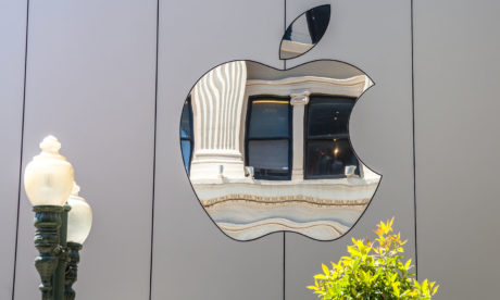 Photo of the Apple logo on a building