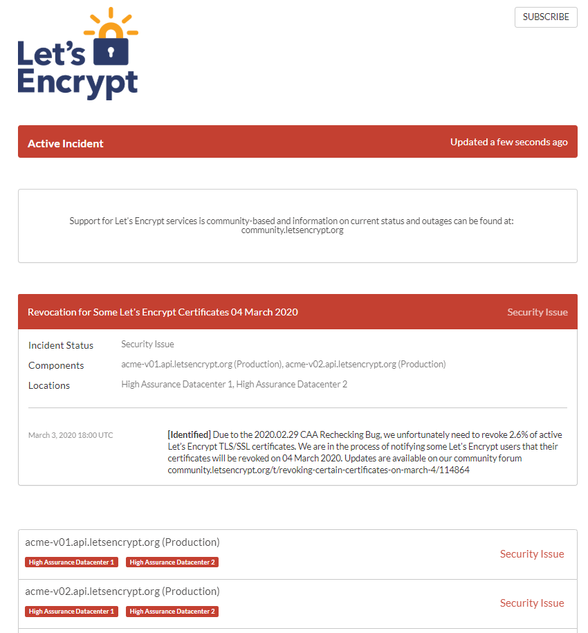 Graphic: security issue errors for Let's Encrypt certificates in cPanel