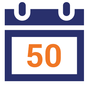 Graphic representing 50 days on a calendar