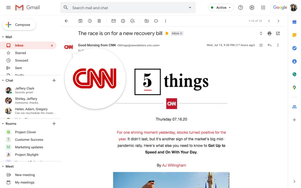 This BIMI graphic is a screenshot of CNN's verified logo displaying in a Gmail inbox