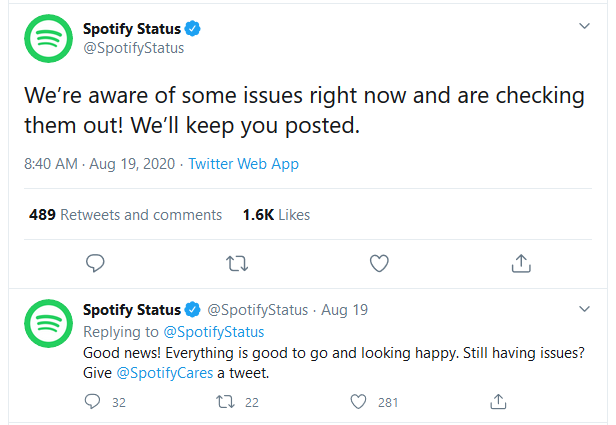 Spotify status official tweet