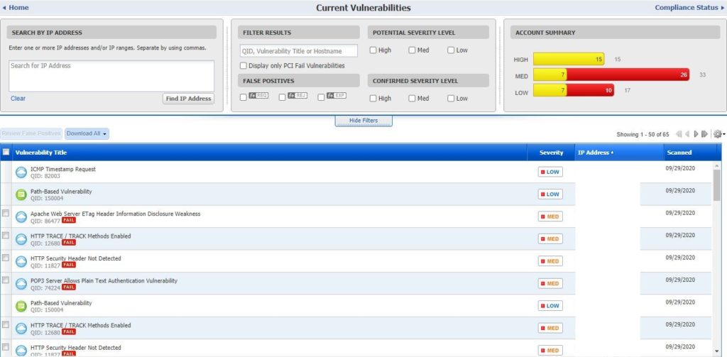 PCI Compliance Scanner Vulnerability Report