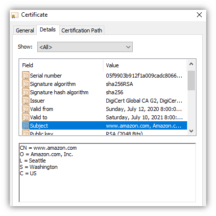 Viewing company details with OV SSL certificates