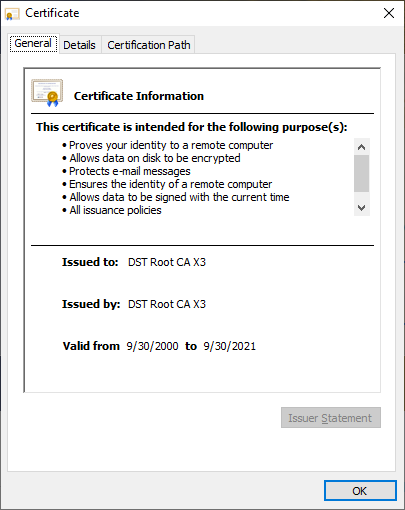 Let's Encrypt Root Certificate Expiration