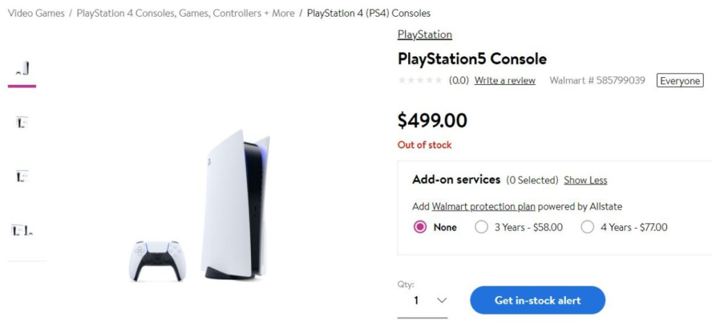 PS5 Bot Network Walmart Sold Out