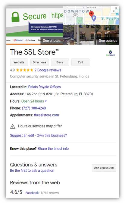 TheSSLstore.com's company information on Google
