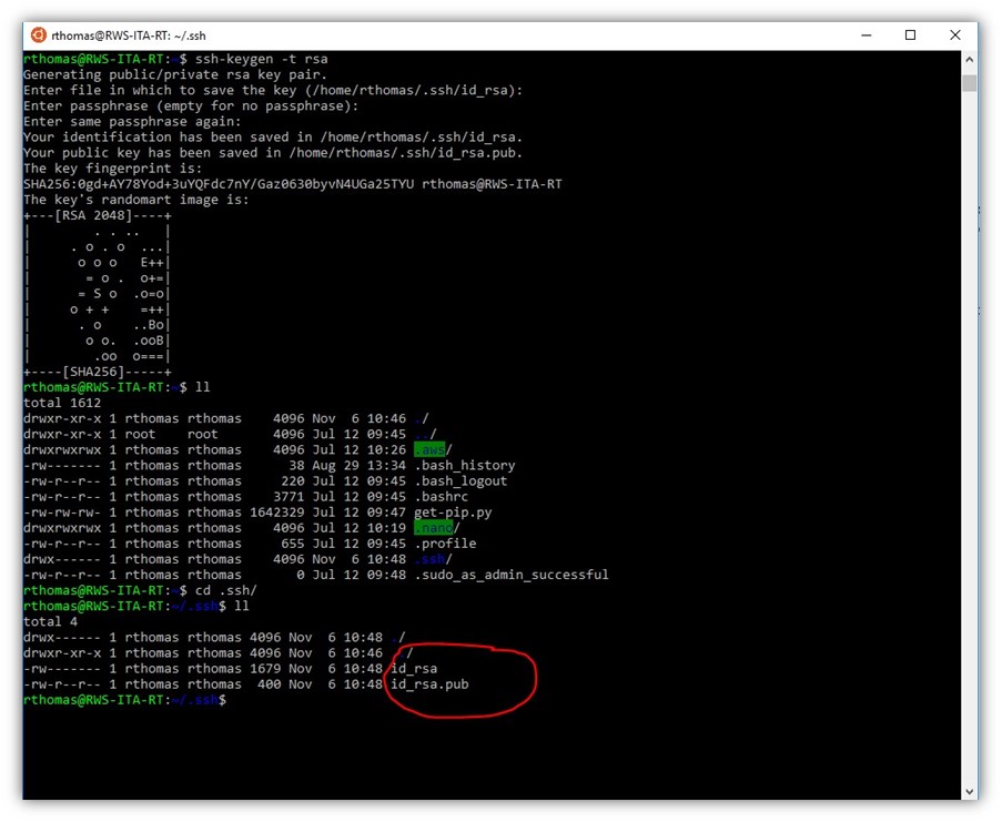 A screenshot demonstrating the SSH key generation process