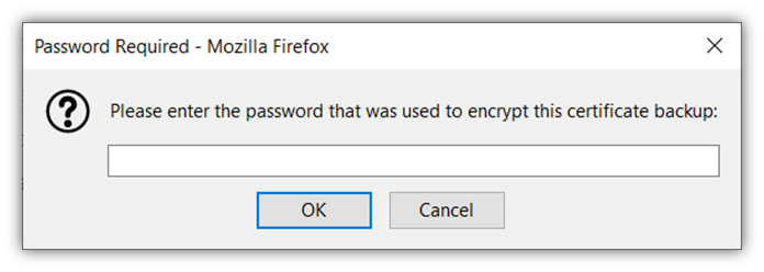 The last of 5 screenshots that shows how to import your client authentication certificate to using Mozilla Firefox.