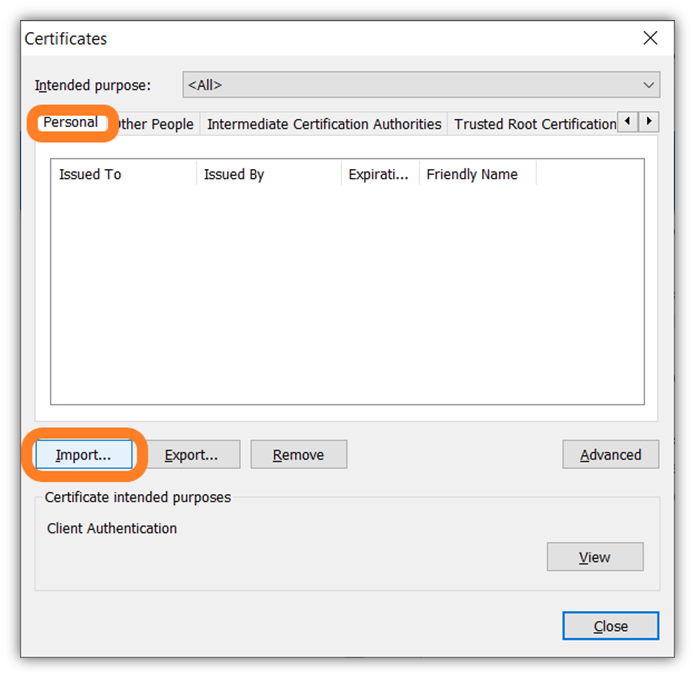 The fourth of 7 screenshots that shows how to import your client authentication certificate in Google Chrome using the certificate important wizard tool.