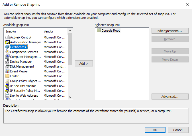 configuring MMC for certificates