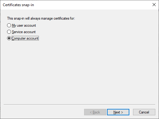 picking which certificate stores you want to manage with mmc