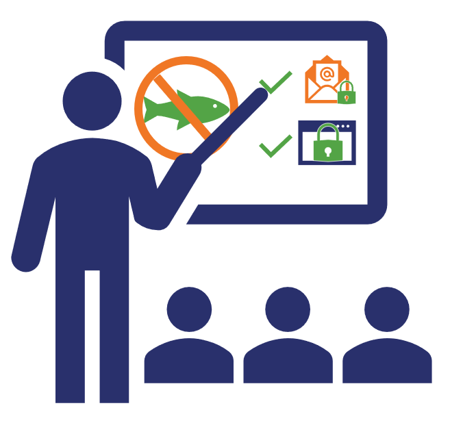 An illustration of someone teaching cyber awareness training