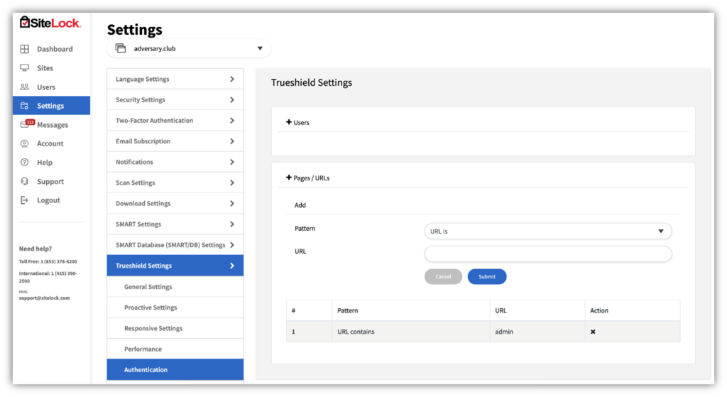 A brute force attack prevention graphic: a SiteLock dashboard screenshot that showcases how to set two-factor authentication for specific pages