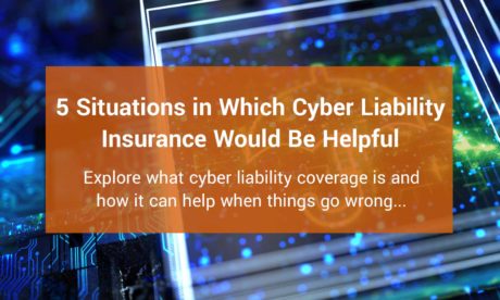 cyber liability insurance blog post feature image of a digital umbrella representing protection with text overlay