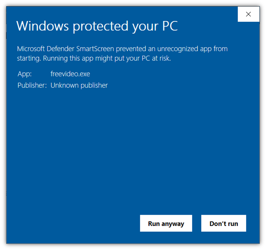 A screenshot of the Windows Defender SmartScreen 