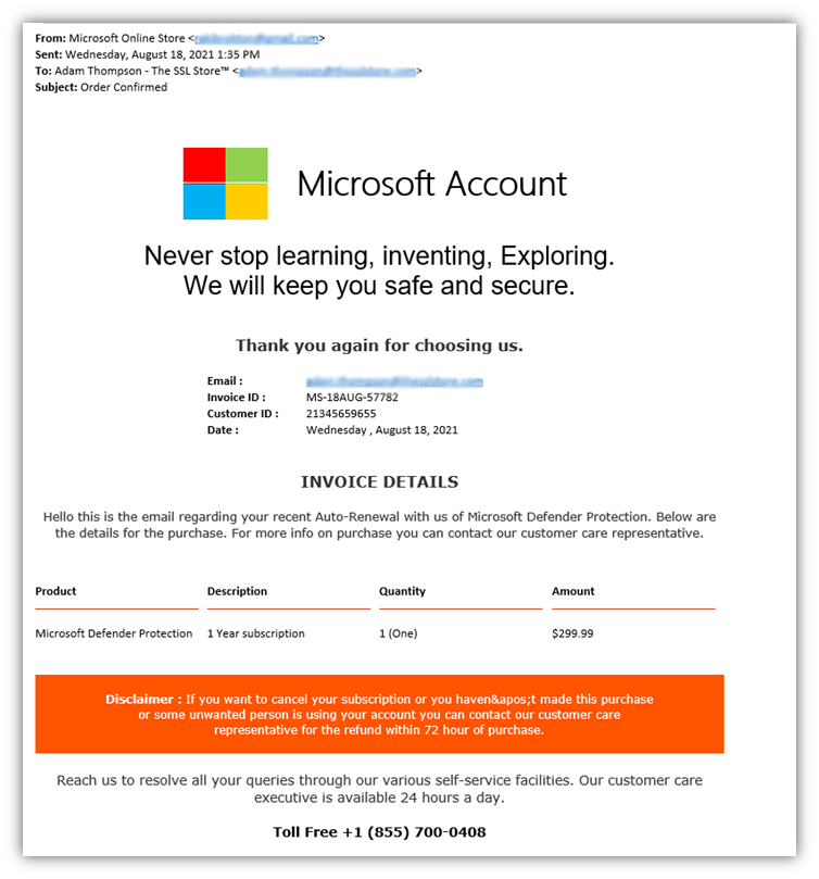 Microsoft Spoofed In 'Microsoft 365 Invoice' Email Phishing Scam