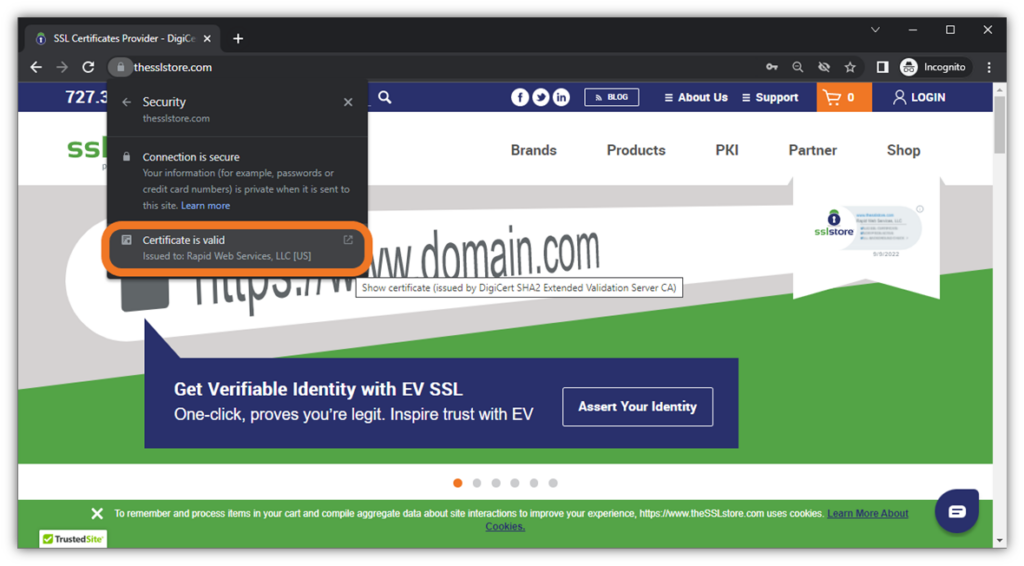 The SSL Store's SSL/TLS certificate asserts the company's digital identity