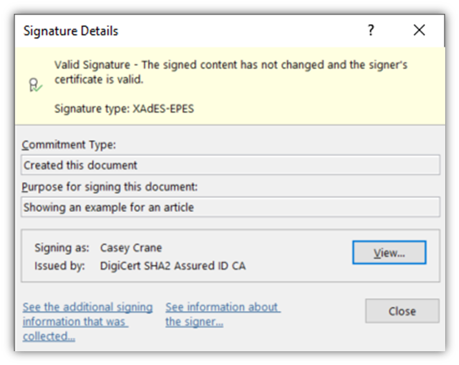 A screenshot of a Microsoft Word digitally signed document