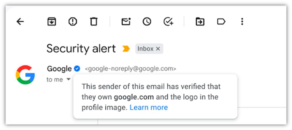 Google checkmark graphic: A screenshot of how the blue checkmark looks in Gmail.