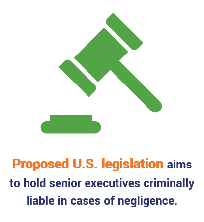 An illustration of a gavel that says there's proposed legislation that aims to hold executives accountable in extreme cases