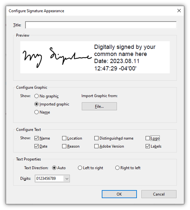 A "how to create a digital signature in Adobe" graphic screenshot that shows a preview of what the custom digital signature looks like