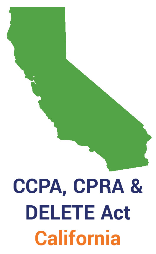 An illustration of the state of California that lists the CCPA law and two amendments