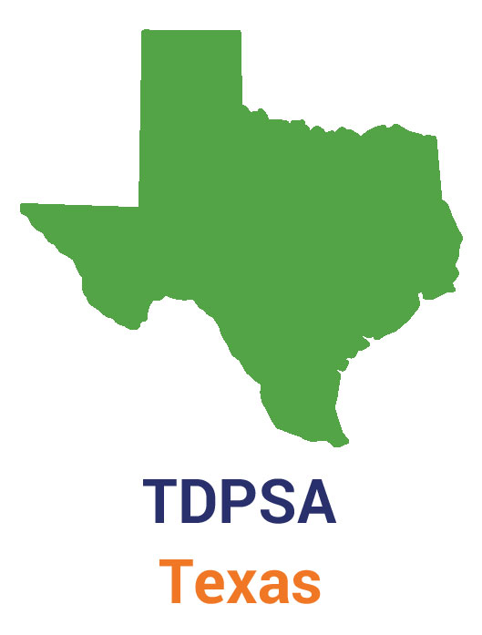 An illustration of the state of Texas that lists the TDPSA law