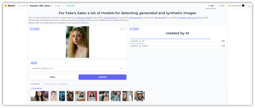 An example of what it looks like when you use Sumsub's For Fake's Sake AI detection tool to evaluate an image. In this example, the sample image registered 85% AI generated and 15% created by a human. 