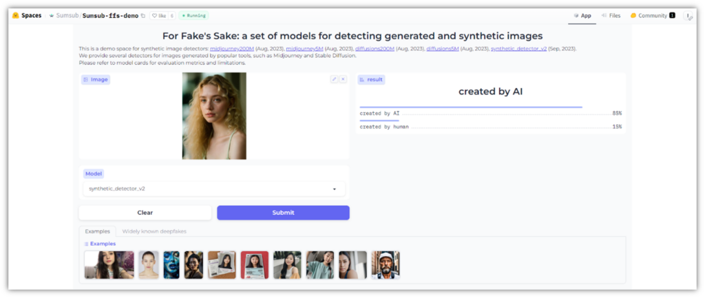 An example of what it looks like when you use Sumsub's For Fake's Sake AI detection tool to evaluate an image. In this example, the sample image registered 85% AI generated and 15% created by a human.