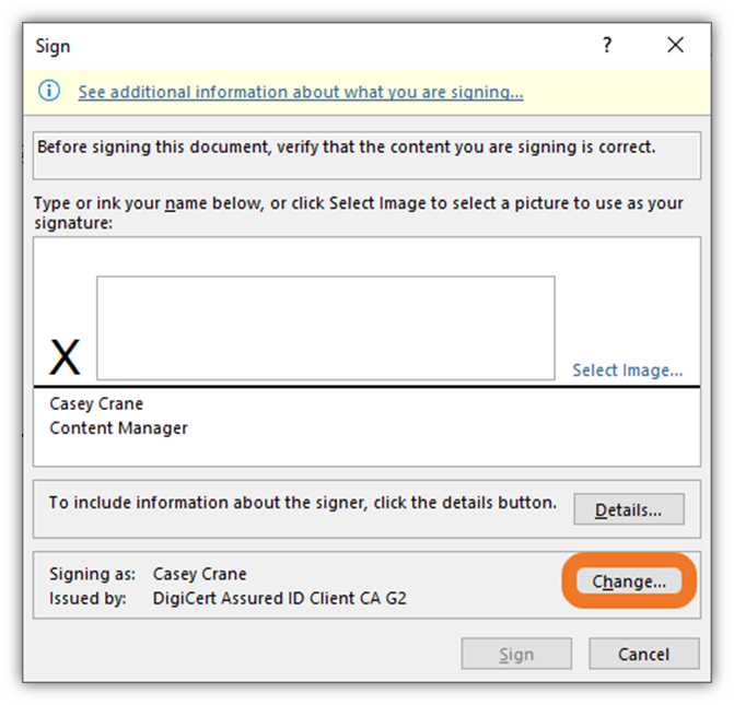 How to sign a Word document graphic: A screenshot that shows the Sign window where you can type, scrawl, or upload an image to serve as your visual signature