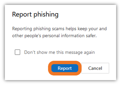 Confirmation of reporting a phishing email