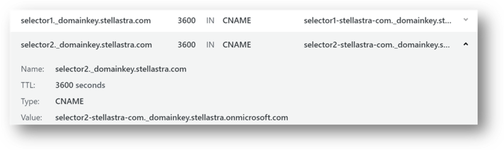 Email asset inventory graphic: Shows DKIM records for Stellastra.com as an example