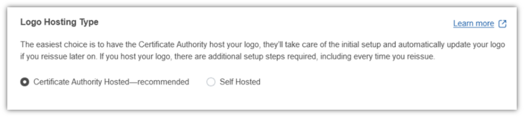 A screenshot showing where to find the logo hosting selector options