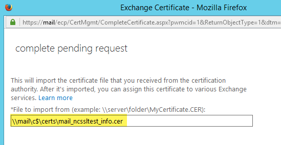 Saved Certificate Path
